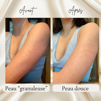 Avant/après exfoliation avec le gant en soie : peau plus lisse et éclatante