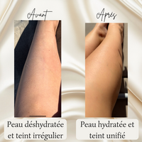 Avant/après exfoliation avec le gant en soie : peau plus lisse et éclatante