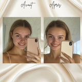 Avant/après exfoliation avec le gant en soie : peau plus lisse et éclatante
